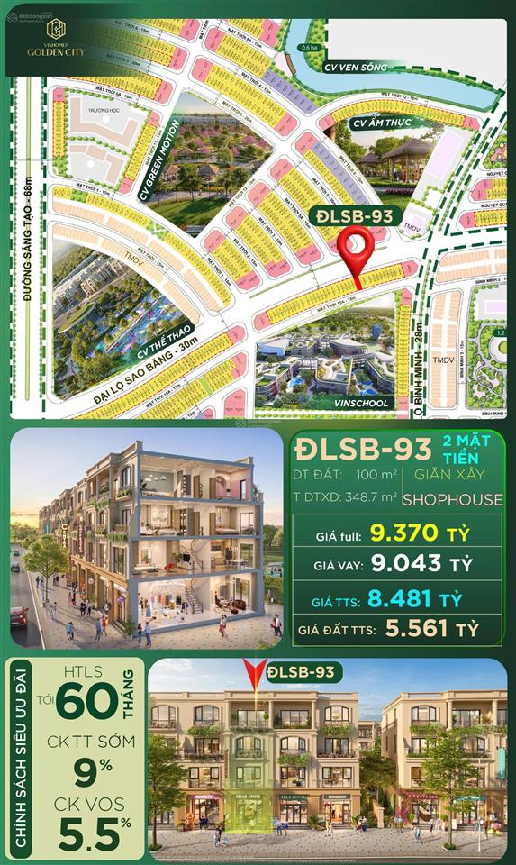 Shop 2 mặt tiền 100m2 giá chỉ từ 8,481 tỷ tại vinhomes golden city dương kinh  hải phòng