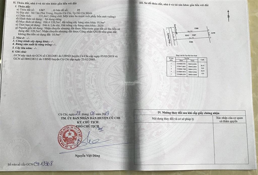 Đang kẹt tiền bán nhanh lô 131m2 đất đ.nguyễn thị lắng gần bệnh viện xuyên á & kcn giá 1,3 tỷ, shr