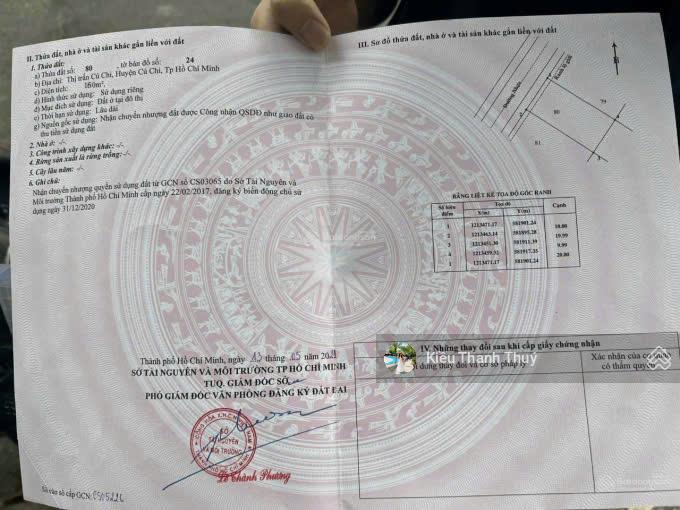 Hàng ngộp! cần bán nhanh lô đất 1 tỷ 200tr. nằm ngay trung tâm thị trấn củ chi, dt 150m2. sổ riêng
