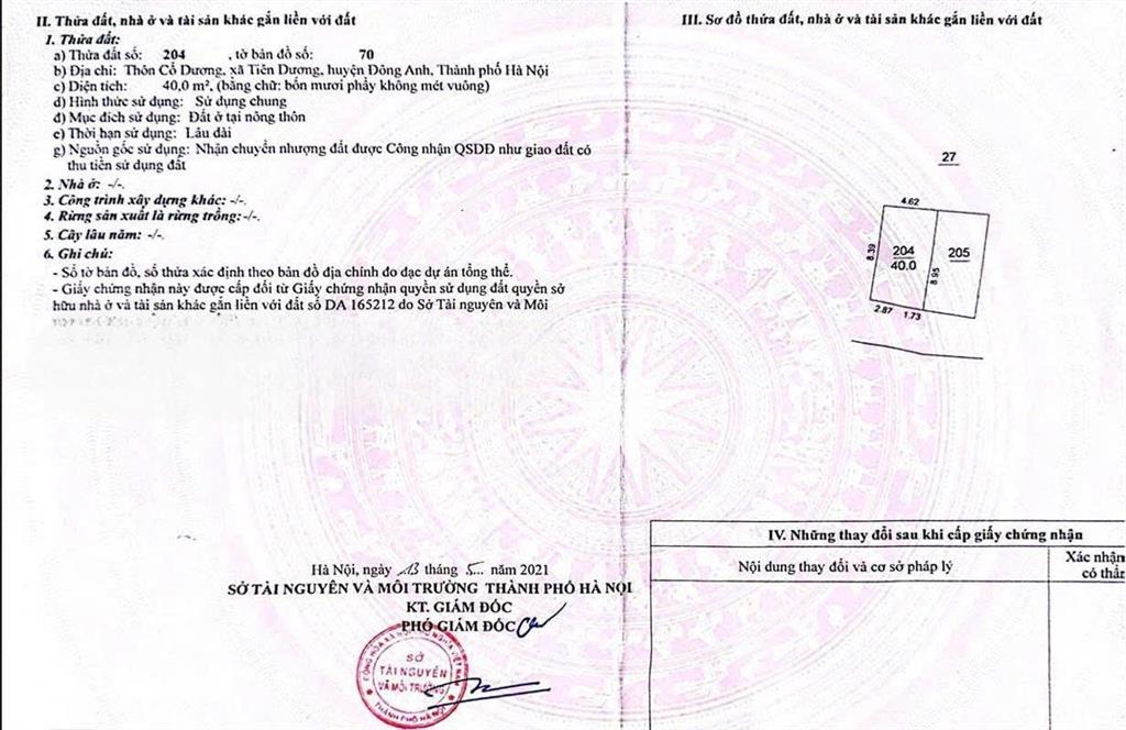 Chính chủ cần tiền hạ giá bán lô đất 40m cổ dương, phúc thịnh