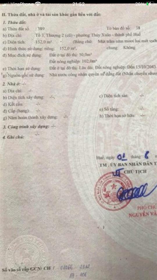 Bán đất thuỷ xuân huế gần vành đai 3, 152m2