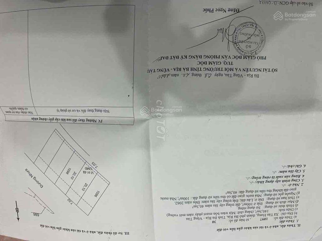 Chính chủ cần bán đất tân hưng bà rịa nay là phường long hương tphcm, giá chỉ 9.9 triệu/m2 sổ hồng