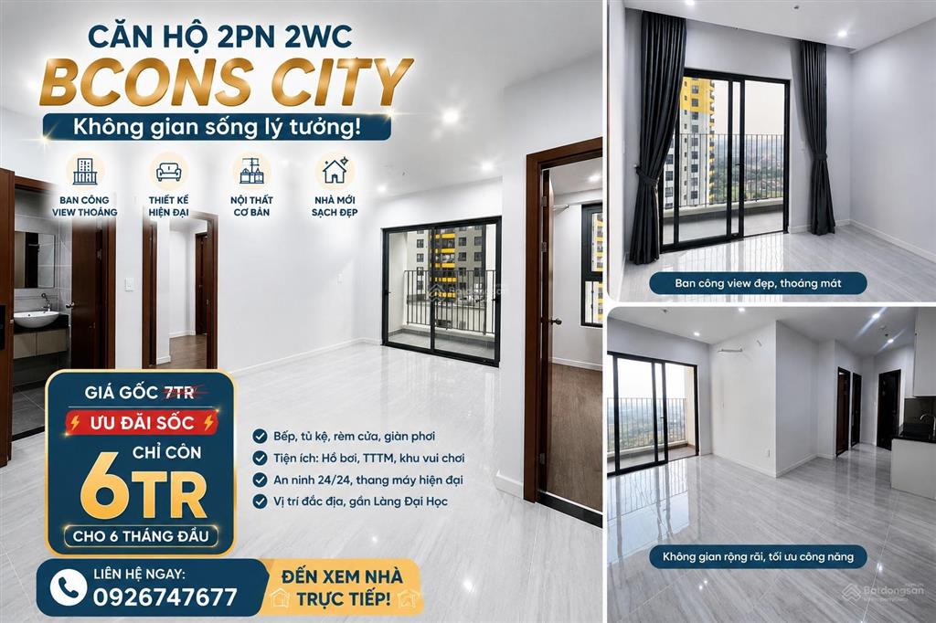 Cho thuê căn hộ bcons city làng đại học giá tốt 6tr/tháng