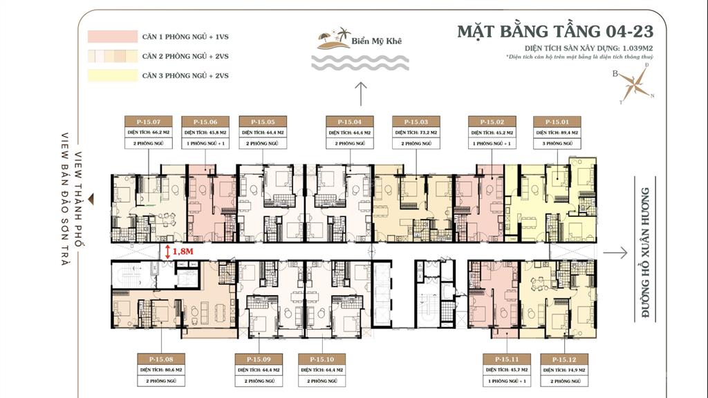 Bán gấp căn 2pn the poet view biển mỹ khê  64,4m²  bên cạnh phố tây an thượng