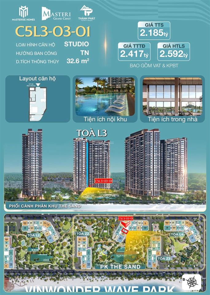 Độc quyền căn studio siêu hot phân khu the sand (masteri grand coast)
