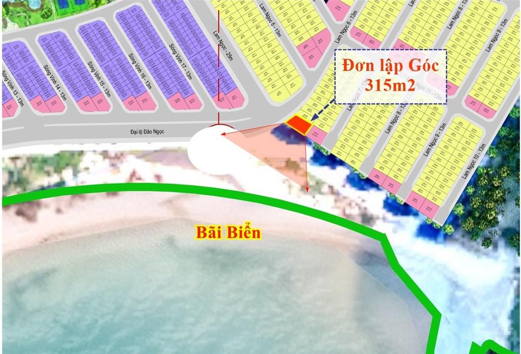 [hiếm] biệt thự đơn lập 315m2 + tiếp giáp mặt biển làng vân + gia lộ mặt đường 25m2 và 13m