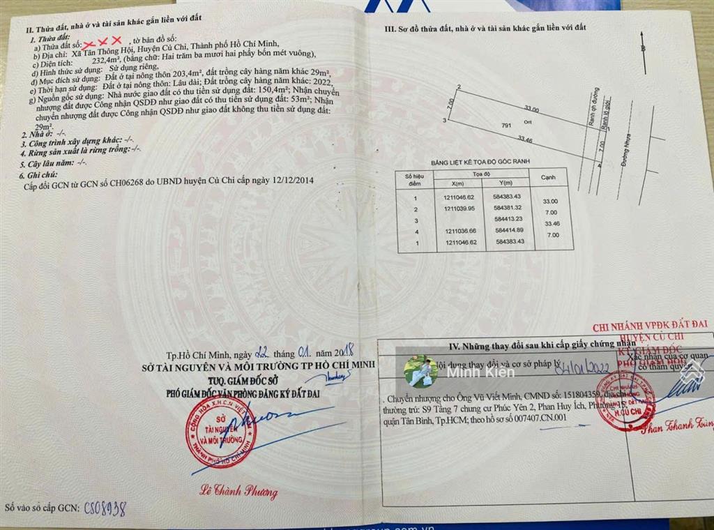 Chủ nhờ bán gấp lô đất đ ba sa xã tân an hội giá 1 tỷ 3 , shr , dt 232m2