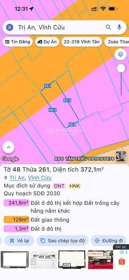 Bán nr 372m2 tại đt 768, vĩnh an, vĩnh cửu, 2,4 tỷ, view đẹp