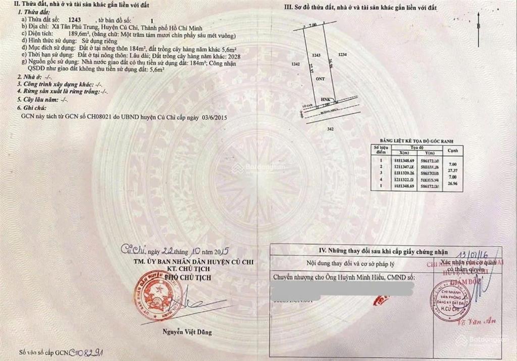 Nợ ngân hàng cần bán gấp lô đất ở tân phú trung  củ chi  sổ hồng riêng