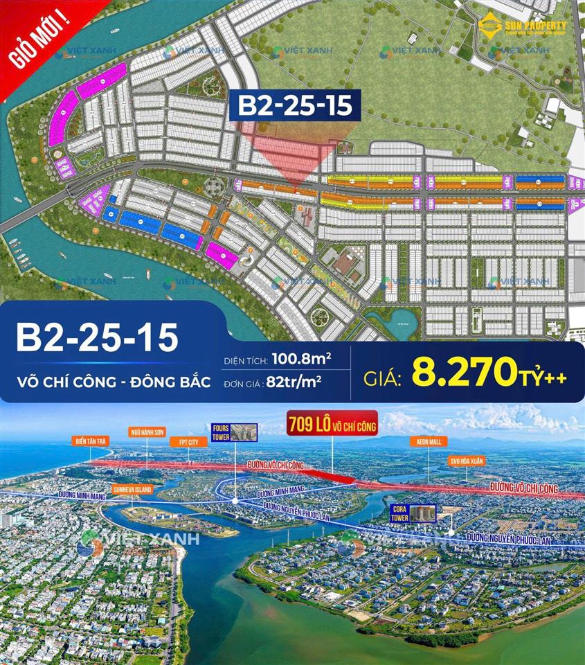 Đầu tư đỉnh. đất mặt tiền đại lộ võ chí công b2.25.15, dt 100m2, đối diện shophouse, không cống trụ