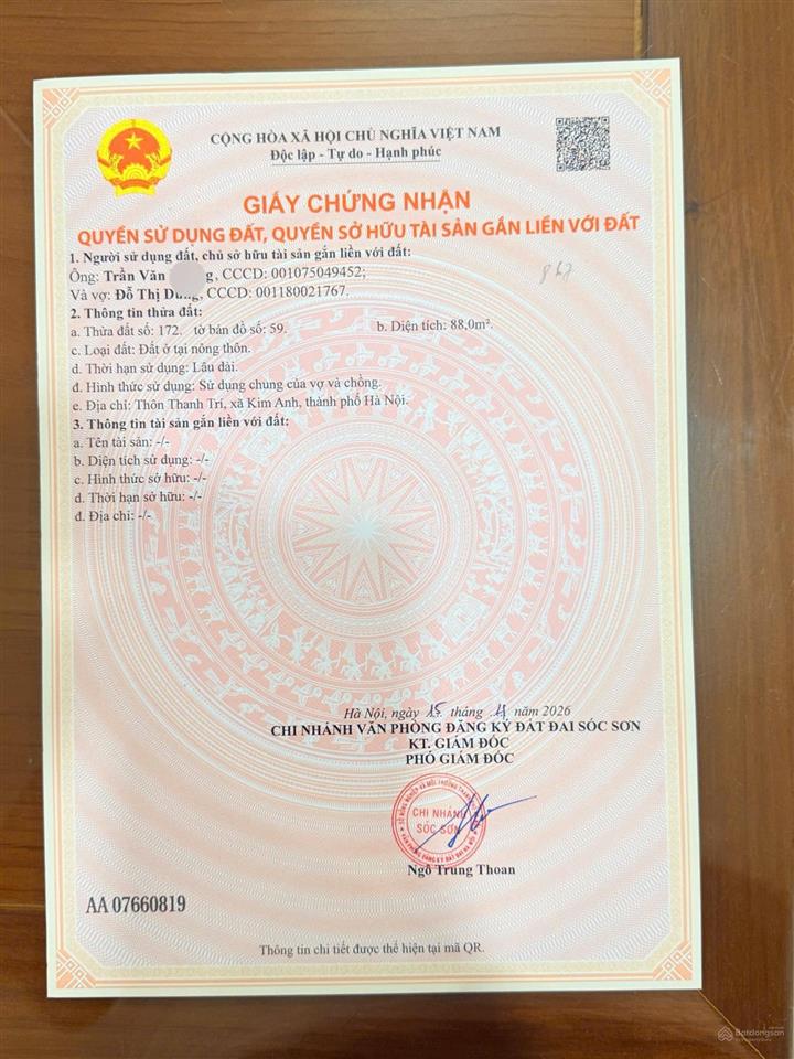 Dt88m.trục chính kinh doanh thanh trí kim anh .hà nội.