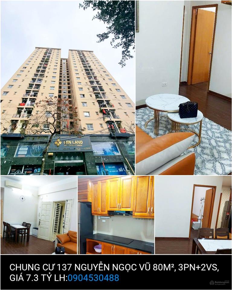 Chung cư 137 nguyễn ngọc vũ 80m, 3pn+2vs, giá 7.3 tỷ 0904 530 ***