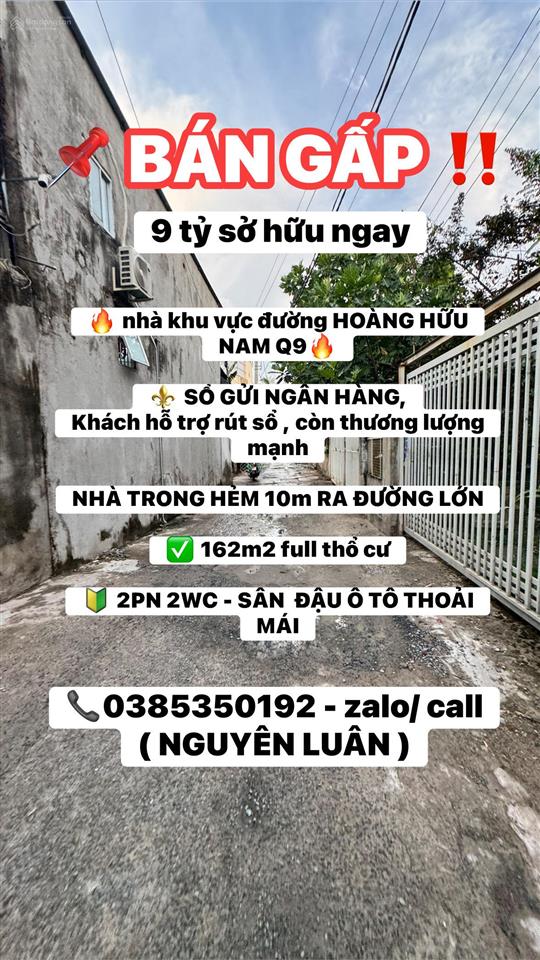 Gấp gấp gấp  chủ ngộp bank cần bán nhà  162m2 full thổ cư  hoàng hữu nam tăng nhơn phú