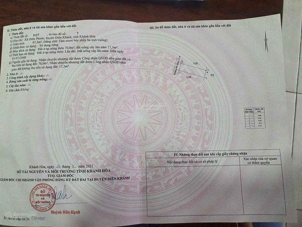 Đất bán tại diên thọ, 690 triệu, 87m2, pháp lý đầy đủ, hướng tây bắc