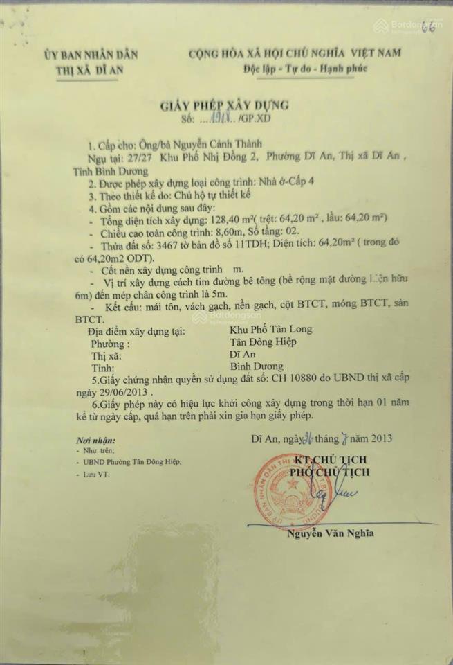 Hh2% bán nhà chính chủ gần chợ tân long, p. dĩ an, tp. hcm. đường xe hơi đậu trước nhà
