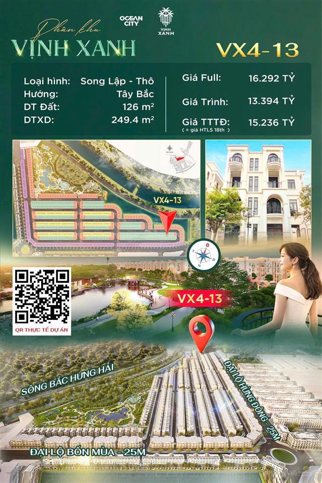 Biệt thự 126m, xây 4 tầng 1 tum. tổng dtxd lên đến 250m. giá 13,394 tỷ