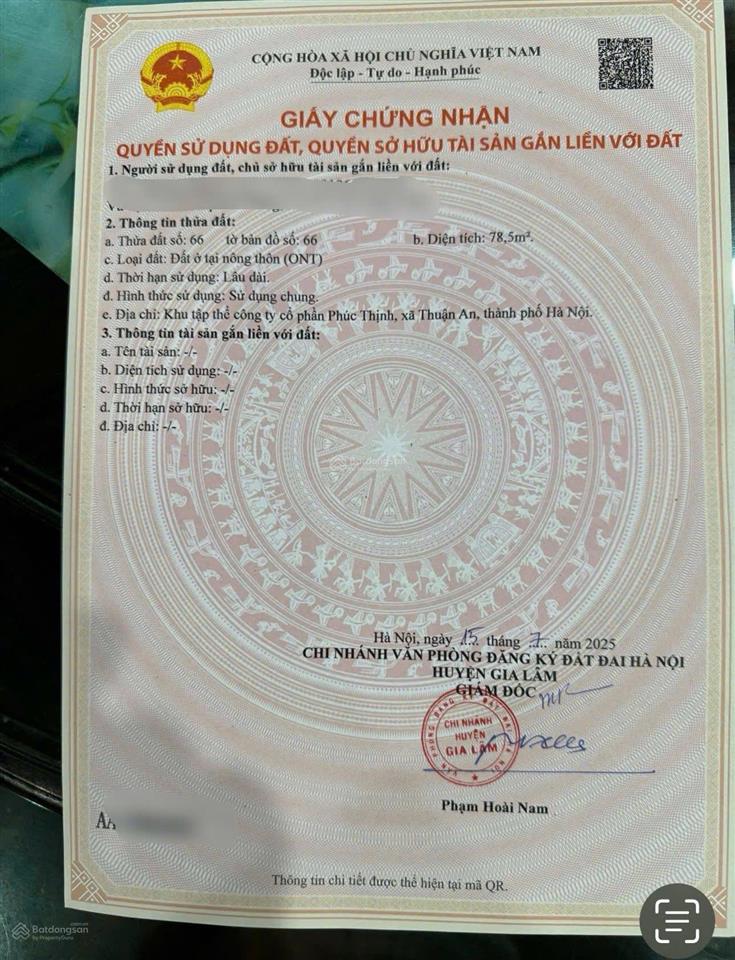Chính chủ gia đình cần bán gấp mảnh đất phân lô mặt đường ỷ lan, xã đặng xá, gia lâm, hà nội