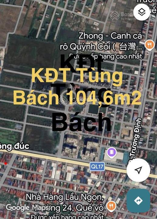 Bán lô đất 104,6m2 kđt tùng bách, quế võ, bắc ninh
