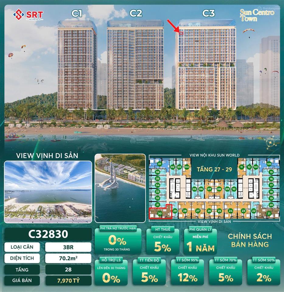 Bán căn 3pn sun centro town hạ long tòa c3 tầng cao view vịnh triệu đô