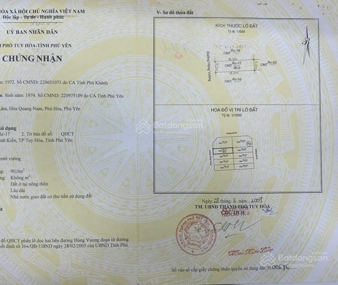 Cần bán lô đất mặt tiền đường hùng vương, diện tích 90m2, sổ chính chủ.