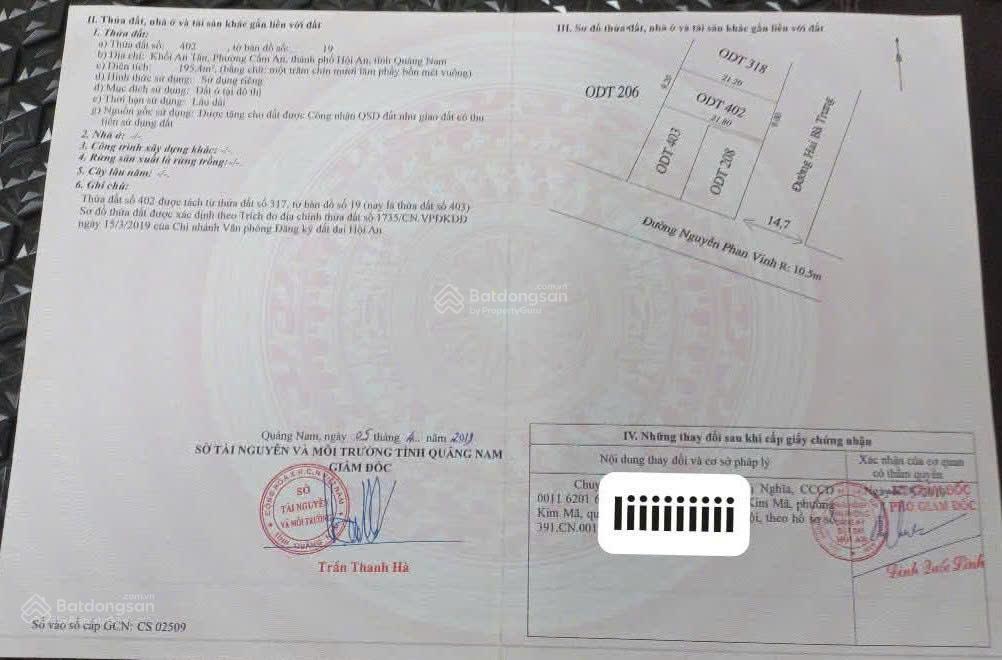 Bán đất mặt tiền đường hai bà trưng sát biển an bàng