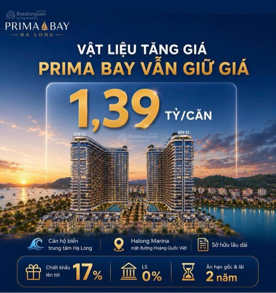 Đầu tư căn hộ biển hạ long prima bay bim group giá tốt đợt đầu, giá chỉ từ 1,4 tỷ/ căn hộ