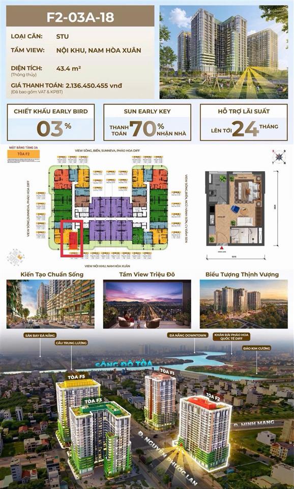 Căn hộ studio sân vườn tổng diện tích 43m2 chỉ 1,770 tỷ fours tower