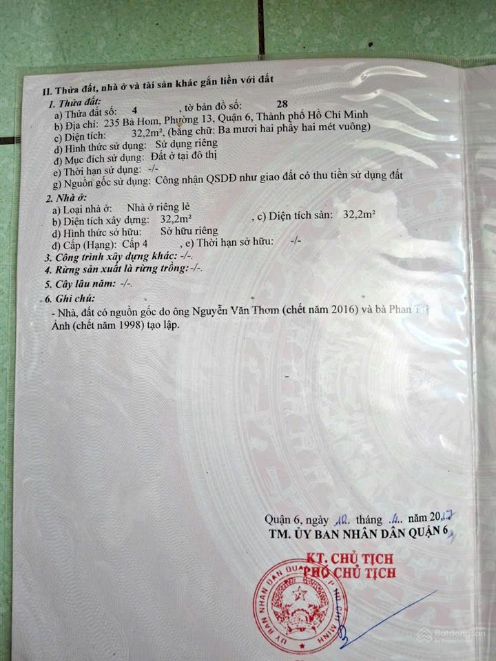 Cần bán nhà mặt tiền đường bà hom quận 6 (cũ)
