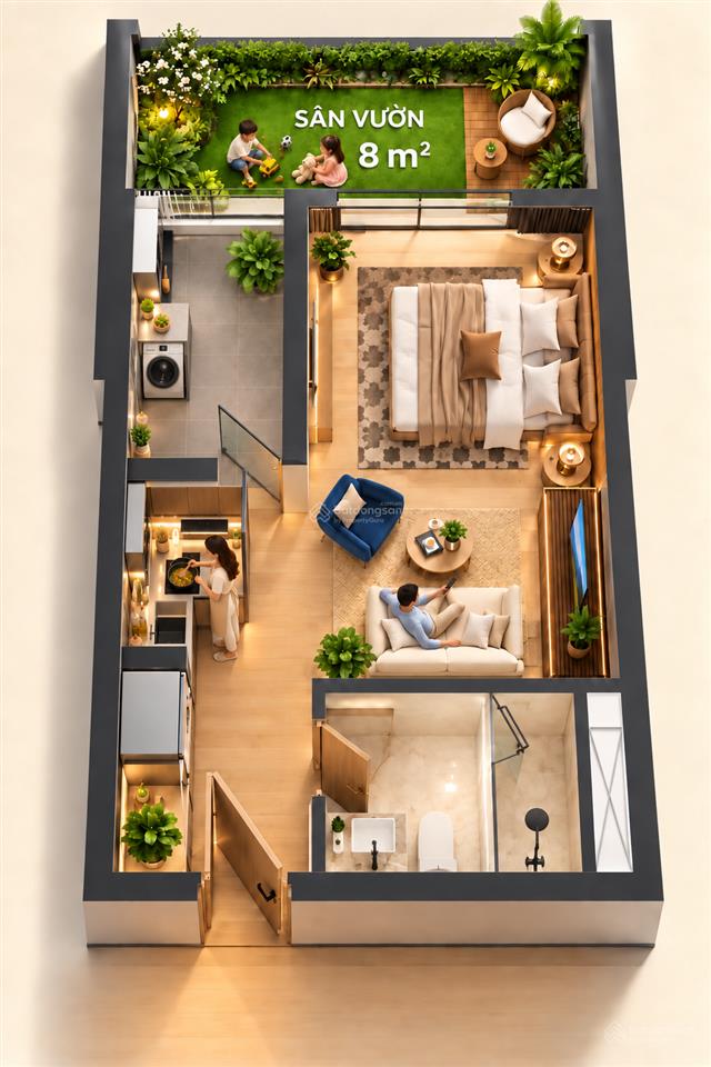 Căn hộ studio sân vườn view sông hướng biển, pháo hoa, núi ngũ hành sơn