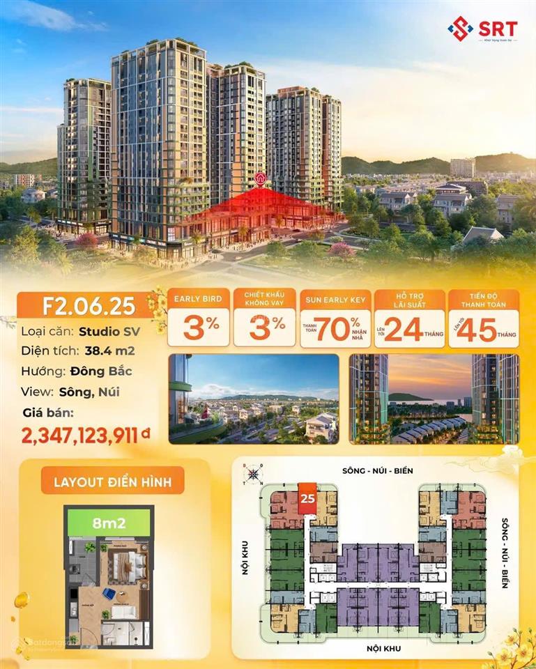 Căn hộ studio sân vườn view sông hướng biển, pháo hoa, núi ngũ hành sơn
