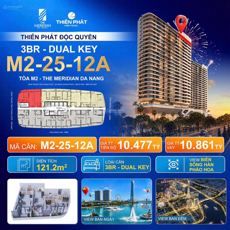 The meridian đà nẵng | căn 3pn dual key view sông hàn  biển  pháo hoa cực hiếm