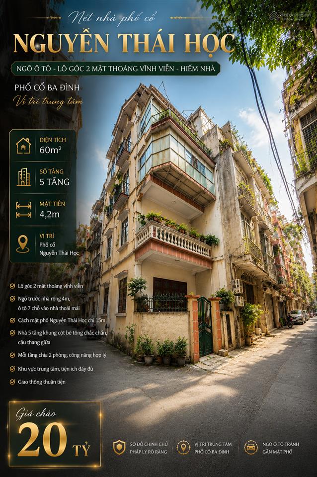 Bán nhà mặt ngõ kim mã  nth , dt 60m2*5 tầng  mt 4,2m lô góc 3 thoáng, ngõ ô tô, 1 nhà ra phố .