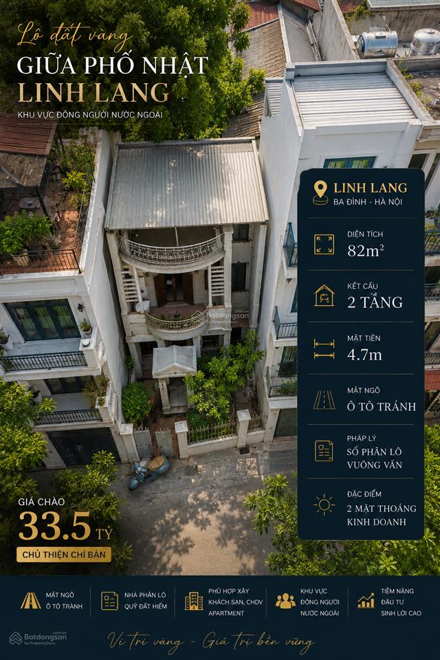 Cần bán nhà phố đào tấn  linh lang, dt 82m2, mt 4,8m. ngõ phân lô, ô tô tránh, gần phố