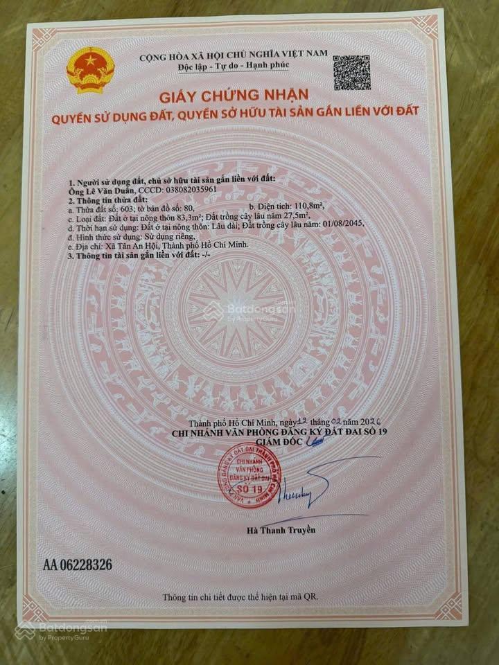 Chủ cần bán gấp lô đất ngay đ nguyễn văn hoài xã tân an hội , giá 1 tỷ 50tr , sổ riêng , dt 111m2