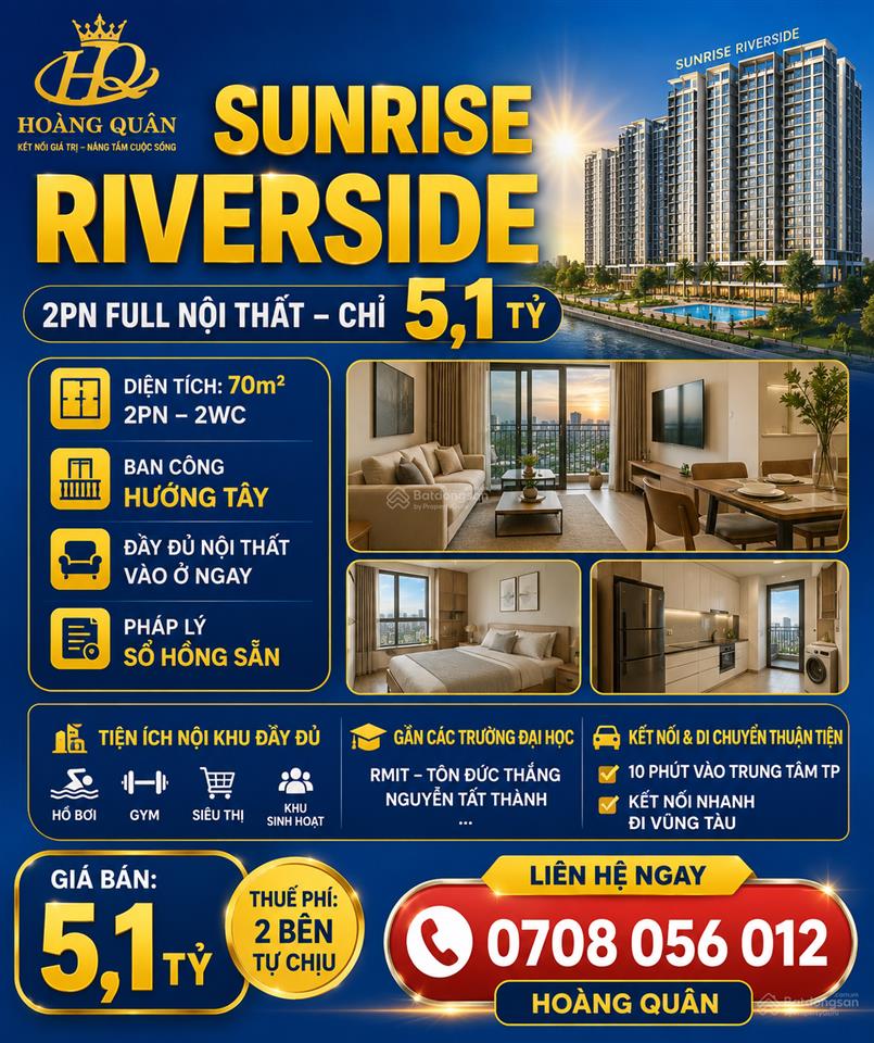 Bán căn hộ chung cư sunrise riverside. 70m². 2pn, 2wc chỉ với 5ty1