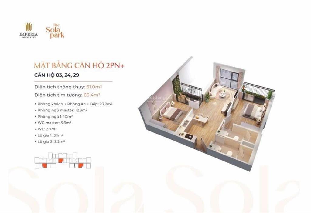 Chính chủ bán căn 2pn 2wc 61.5m2 g3 1603 imperia sola park.giá 3.7 tỷ bao phí