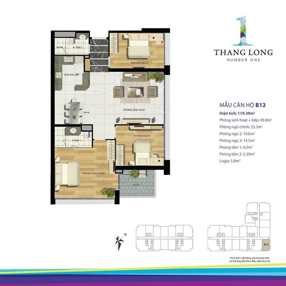 Căn góc 3pn dt 120m2 giá hơn 9 tỷ chung cư thăng long number one, ban công đn