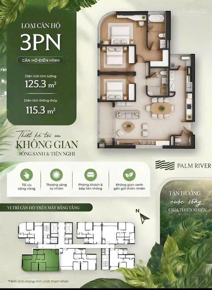 Bán căn 3pn view sông palm river, tầng 19, 21.8 tỷ, 125m2, thanh toán linh hoạt
