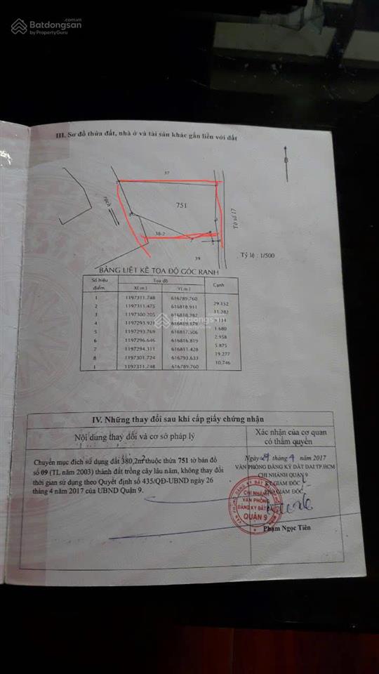 Bán quỹ đất 380,2m  trường thạnh, quận 9 cũ  tp.hcm