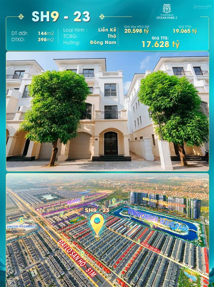 1 căn biệt thự bề thế đơn giá chỉ 122tr/m2 rẻ nhất vinhomes ocean park 2, dtxd siêu rộng rãi 400m2