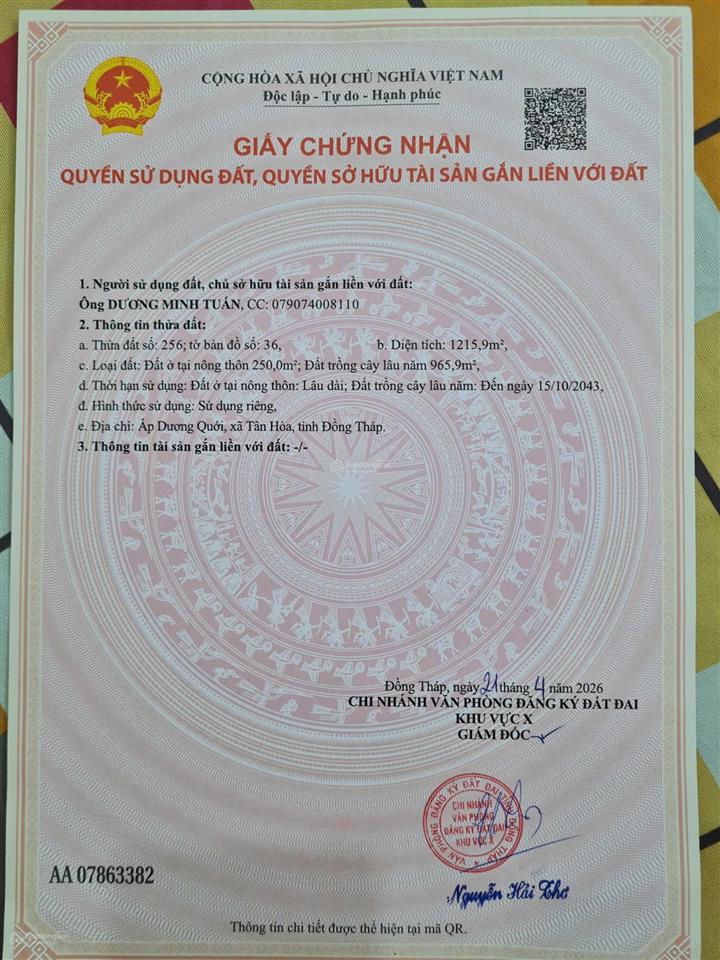 Vị trí đắc địa mt đường huyện lộ 9, cách ngã ba nguyễn trãi vào đúng 4 căn nhà. 15x72m, nở hậu 28m