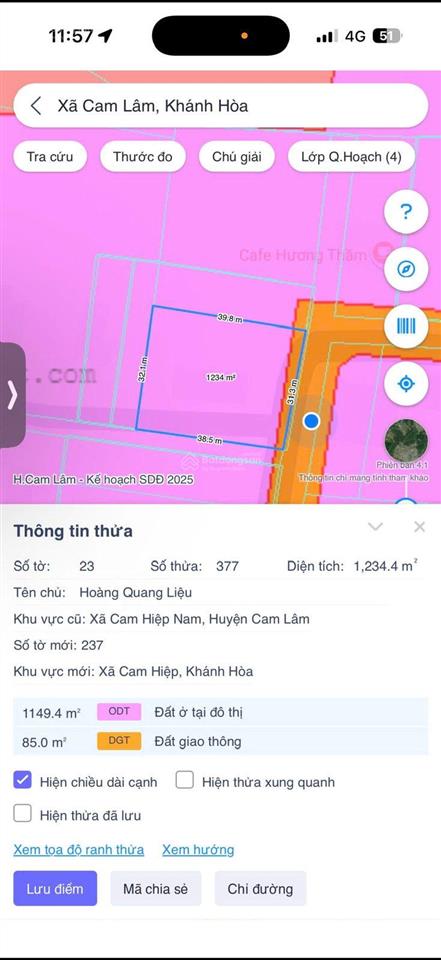 Bán đất cam lâm 202m², 184,6m² đất ở, đường 7m, gần khu vực dự kiến vinhomes cam lâm, giá 1,8 tỷ