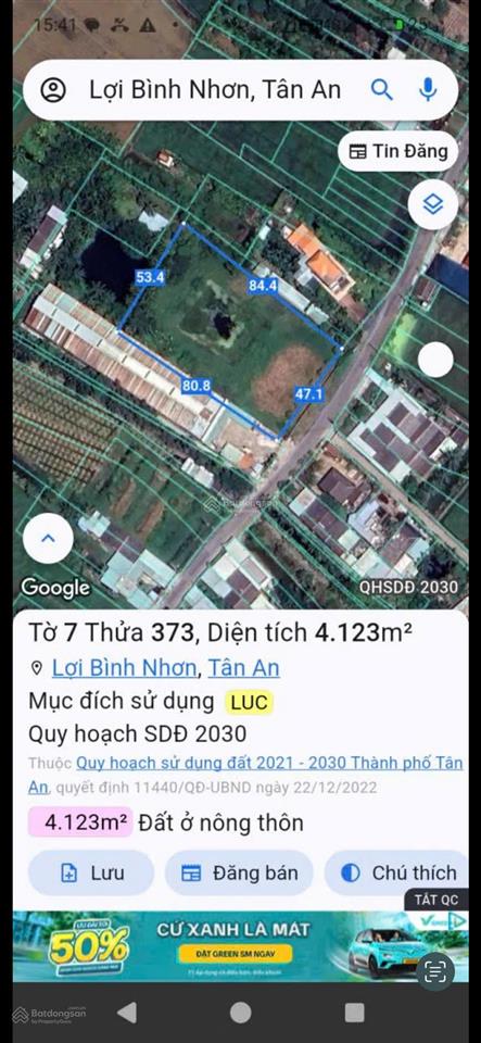 Bán đất 4122,94m² mặt tiền đường nhựa 8m, giá 28 tỷ 900 triệu phường khánh hậu, tỉnh tây ninh