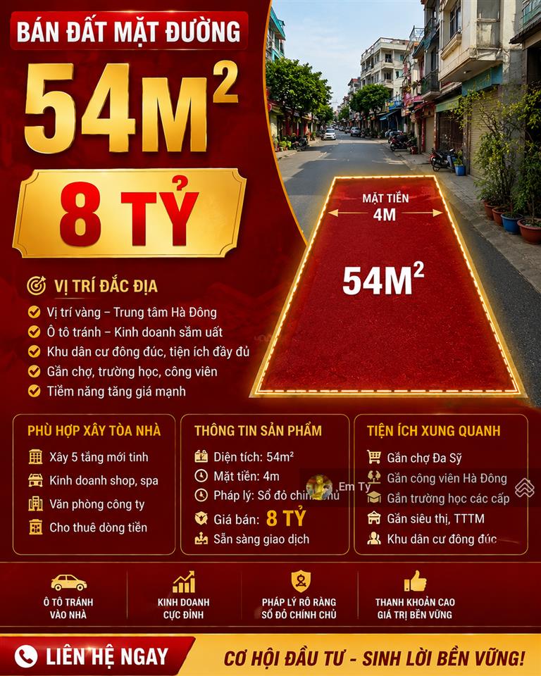 Chính chủ bán đất kiến hưngtrước nhà 2 ôtô tránhkinh doanh sầm uấthàng xóm cán bộdt54m2giá 8tỷ
