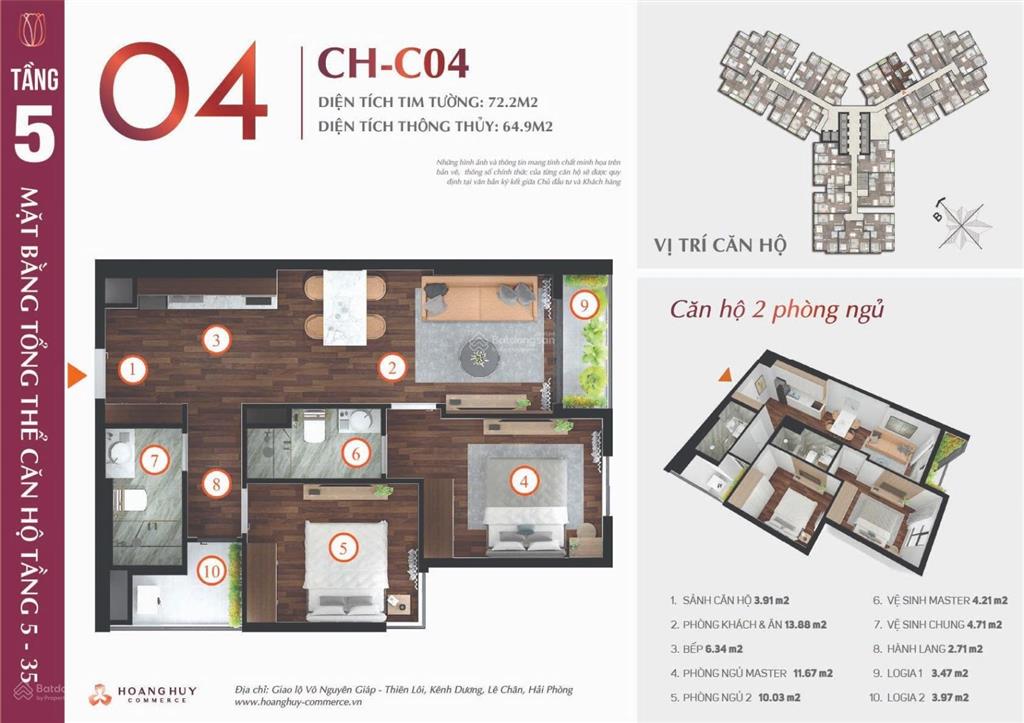 Căn 2n2vs  2 tỷ 3, tòa tulip tại dự án hoàng huy commerce