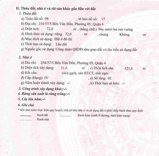 Bán nhà riêng 254/33/75 bến vân đồn, 7,8 tỷ, 72m2 giá tốt