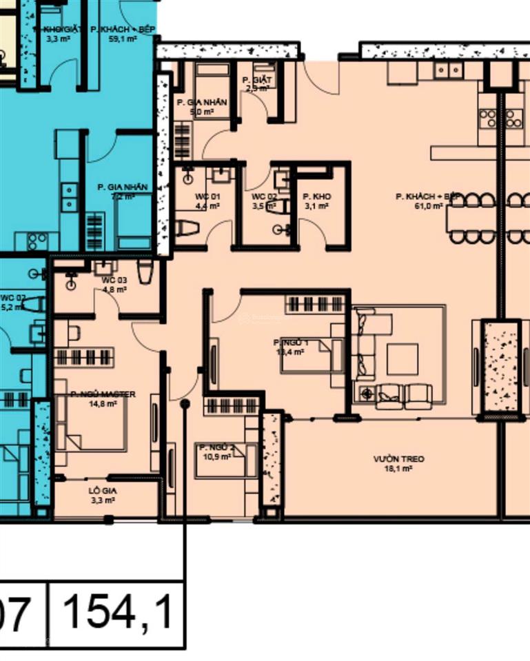 Duy nhất 1 căn hộ diện tích 154m2 có sân vườn gần 20m2 giá 7 tỷ(46tr/m2) mặt đường tố hữu.