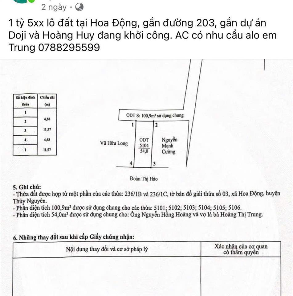 Bán 54m2 hoa động mặt ngõ 3m ô tô vào tận đất giá 1,5x tỷ