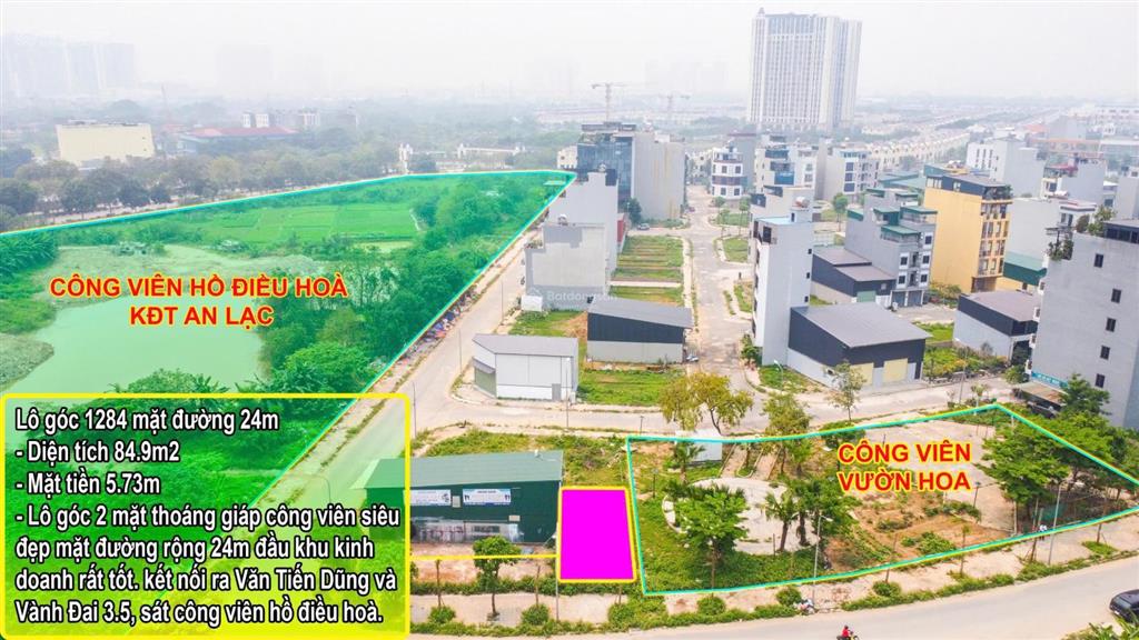 Bán nhanh lô góc 84.9m2, mặt đường kd 24m, hè 5m, một mặt giáp công viên lớn. giá như nội khu