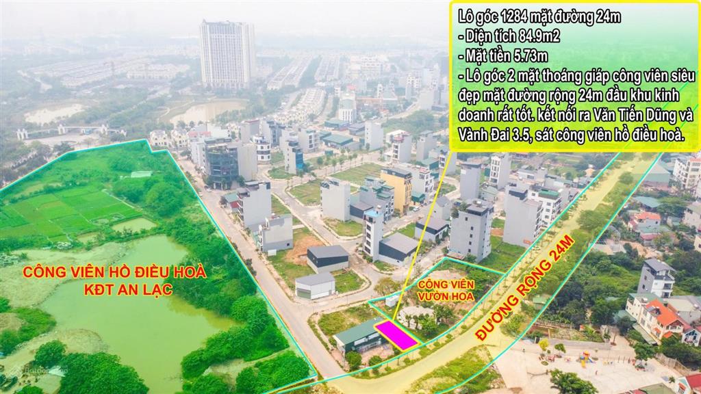 Bán nhanh lô góc 84.9m2, mặt đường kd 24m, hè 5m, một mặt giáp công viên lớn. giá như nội khu